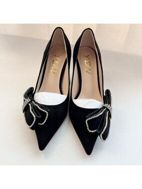 Women Size 6 Heel Pointed Toe Slip on Pump Special Kitten Black YDN